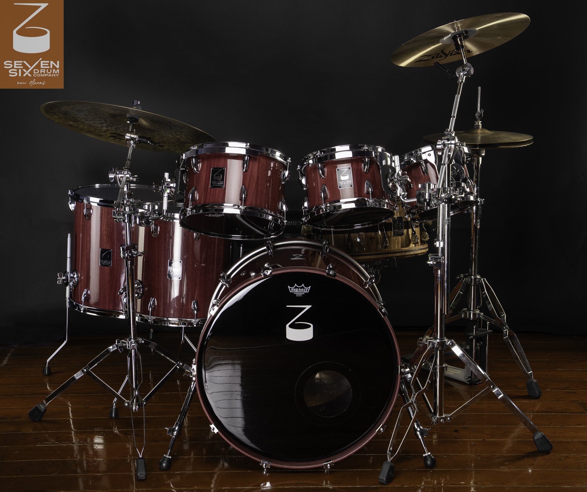 The Seven Six Drum Company 6-piece Purpleheart Solid Stave Custom Drum Kit