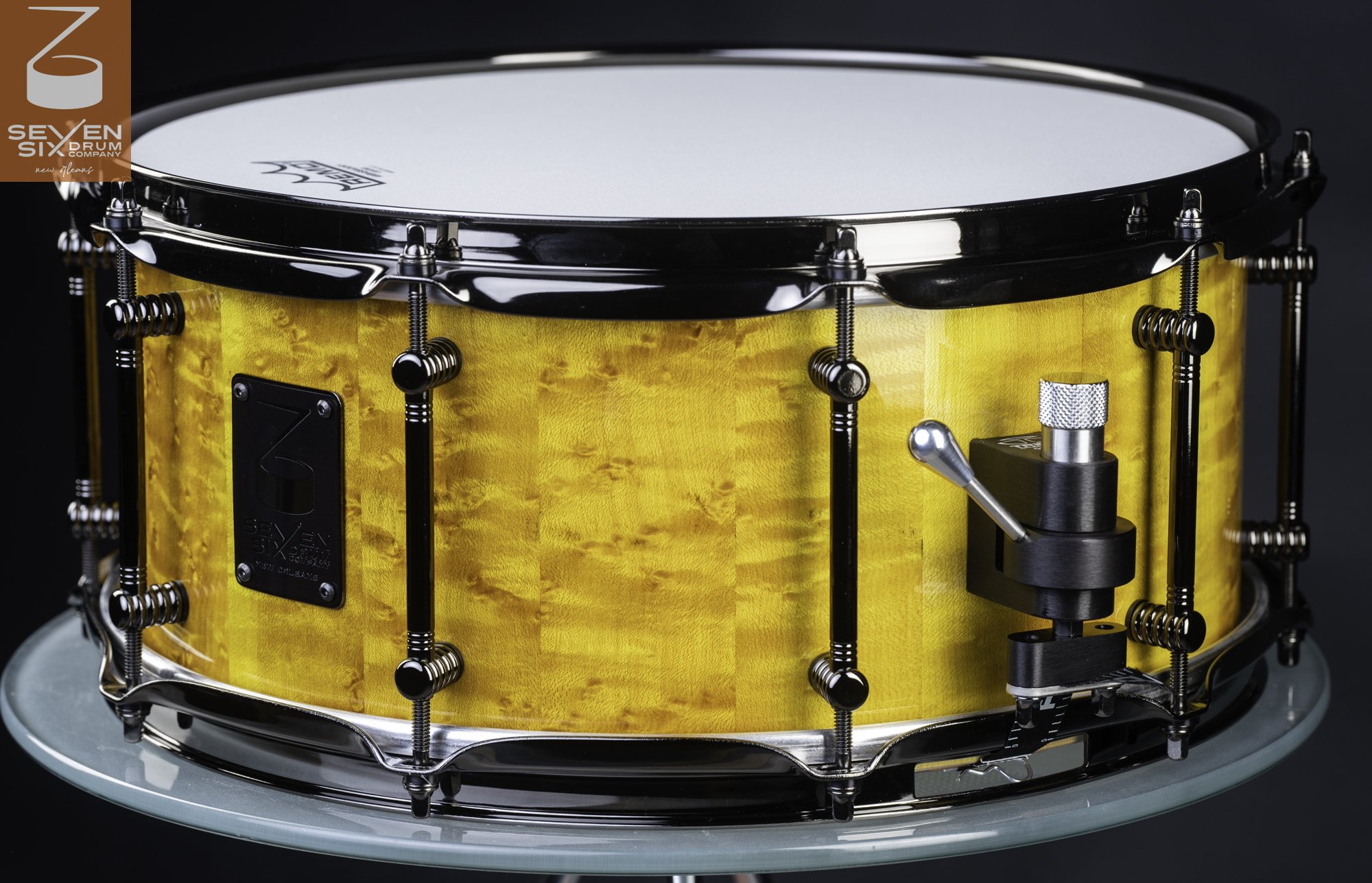 The Lemon Yellow Curly Birdseye Maple Handcrafted Custom Snare Drum