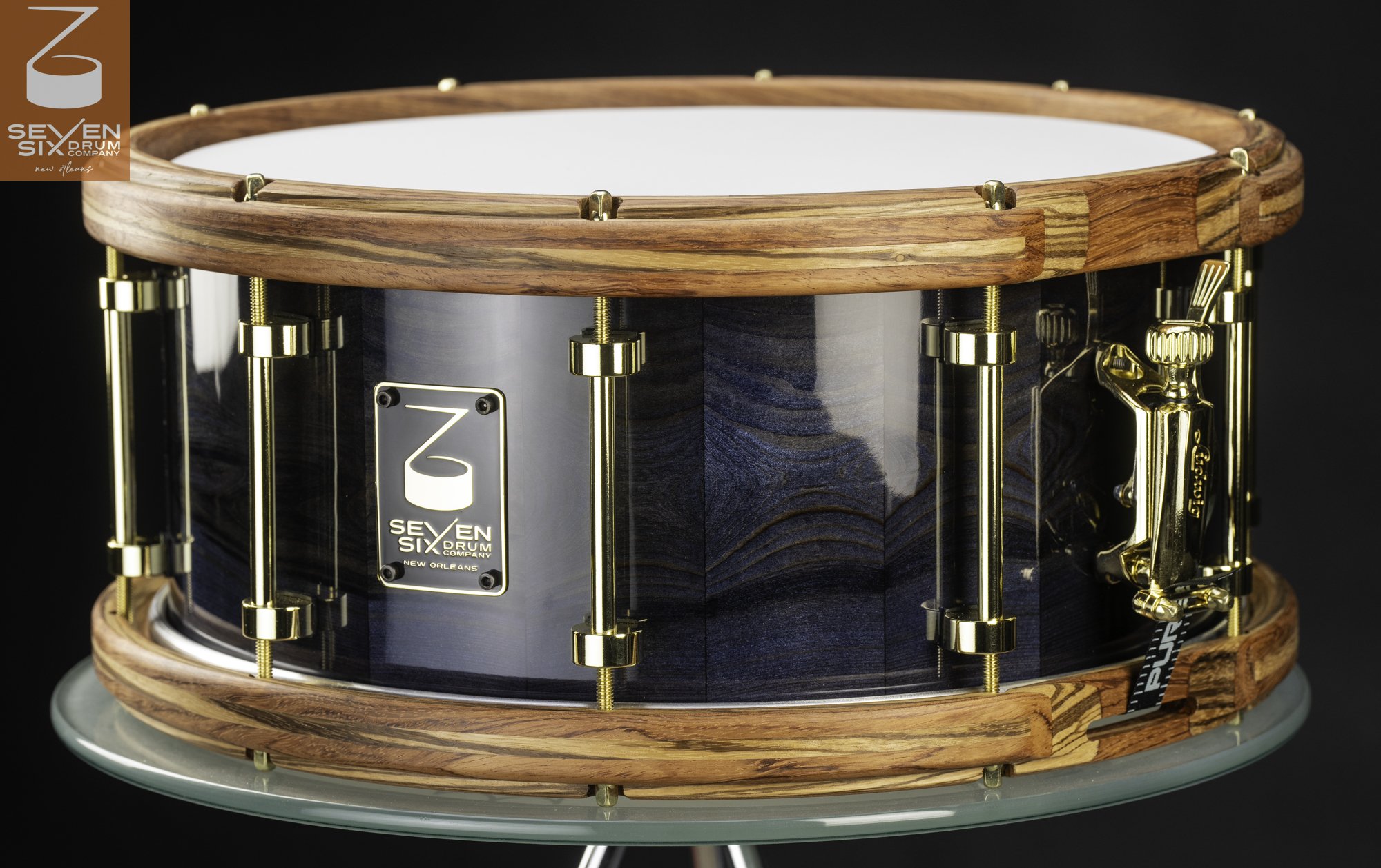 The Blue Louisiana Sinker Cypress Custom Stave Snare Drum