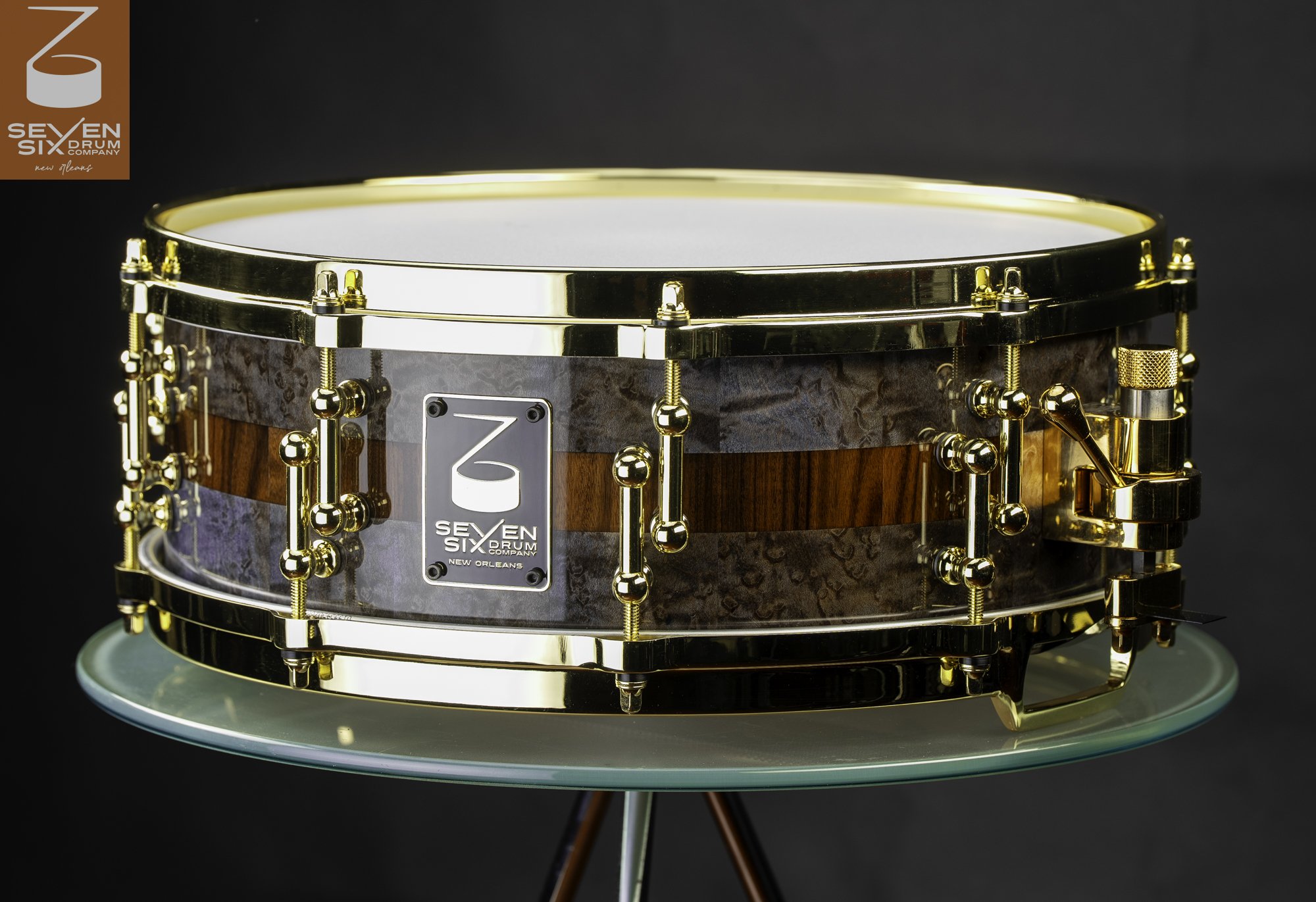 The Alfred Jordan jr  Signature  Aqua Blue Birdseye Maple and Bolivian Rosewood Custom Snare Drum
